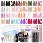PEACECOLOR 52Pcs Poly Nail Gel Kit with Drill and U V Light 24 Colors Poly Nail Extension Gel with Cat Eye Nail Polish Glossy Matte Top Coat Nail Rhinestones Starter Kit Home Salon DIY Gifts for Women