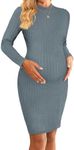 Ekouaer Maternity Dress Mock Turtleneck Pregnancy Dress Rib Knit Stretchy Bodycon Baby Shower Dress Dark Blue L