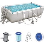 Bestway Power Steel Rectangular Steel Frame Pool Set with Filter Pump + Accessories, Grey