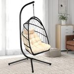OKSTENCK Foldable Hanging Egg Chair,Single Swing Egg Chair with All Steel Support Frame and Base,Complete Set Including an Indoor and Outdoor UV and Waterproof Fabric Double Cushion Seat,Black.