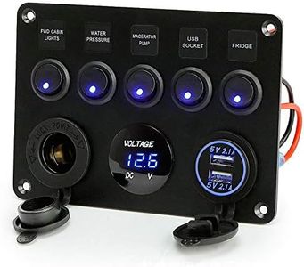 Toggle Rocker Switch Panel Dual USB Socket Charger 4.2A + LED Voltmeter + 12V Power Outlet + 5 Gang ON-Off Toggle Switch Multi-Functions Panel for RV Car Boat Vehicle Truck Yacht (Blue)