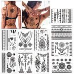 Konsait 10 Sheets Henna Temporary Tattoo Black Art Stickers Lace Mehndi Body Transfers Tattoo for Women Adult Girls for Festival Party