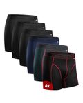 DANISH ENDURANCE Mens Boxers, Anti Chafing, Long Leg or Regular, Sports Underwear Men, Running Boxers, 6 Pack, Multicolour (3x Black, 1x Blue, Black/Red, Green), Medium