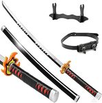 WARRIOR2 Demon Slayer Tanjiro Sword Fire Final Form 41" with Belt & Stand, Tanjiro Sword, Wooden Katana for Halloween Prop Costume Anime Cosplay