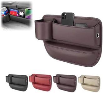 Yostyle Car Leather Cup Holder Gap Bag, Car Seat Storage Box with Water Cup Holder, Leather Car Seat Gap Filler Organizer for Phones Glasses Keys Cards (Brown, Driver's Seat), YD0314-1747