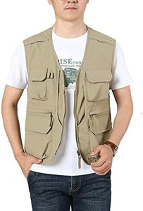 Flygo Men's Utility Cargo Vest Outdoor Fishing Safari Travel Work Photo Vest with Pockets, 01 Khaki, Large