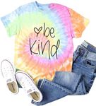 hohololo Be Kind T-Shirt Tie Dye Shirt Women Funny Inspirational Tshirts,Multicolor-B,S