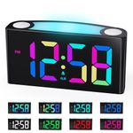 Alarm Clock for Kids, Digital Dynamic RGB Clock for Bedroom with 10 Colorful Display, 7 Colors Night Light, Adjustable Brightness and Volume, 2 Charging Ports, Plug-in Clock & Battery Backup, 12/24H