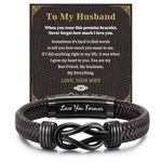 FLHEART Men's Bracelets Gifts for Men - Brown Braided Leather Infinity Knot Bracelets Engraved Letter Love You Forever for Man, Mens Bracelets Gift for Birthday Christmas Anniversary