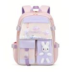 Kawaii Bunny Girls Backpacks for Elementary School Bags Causal Daypacks, Pink-Large