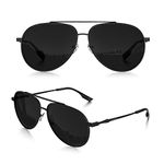 LUENX Men Women Aviator Sunglasses Polarized - UV 400 Protection Black Non Mirror Lens Metal Frame with case 60mm