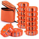 Tobfit 12 Pack LED Road Flares Emergency Lights Roadside Safety Beacon Disc Flashing Warning Flare Kit with Magnetic Base & Hook for Car Truck Boats | 9 Flash Modes (Batteries Not Included) (12)
