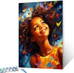 Tucocoo Sweet Little Girl Paint by Numbers Kits with Brushes and Acrylic Pigment on Canvas Painting for Adults, Afro Black Girl Portrait Picture for Home Wall Decor Gifts 16''x20'' (DIY Framed)