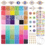 WELLPICK 20000pcs Evil Eye Beads Bracelet Kit, 3mm Glass Seed Beads for Jewelry Making Kit, Gold Charm for Bracelet Making, 34 Colors Small Beads for Women Girls Craft DIY Gift.