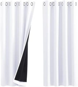 PONY DANCE White Blackout Curtains - Soundproof Curtain Double Layer Curtains Privacy Protected Thermal Insulated Curtain with Silver Rings for Bedroom/Dining Room, 2 Panels, 52x63-Inch