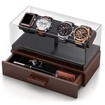 Zavoko Watch Display Case - Men's Wood Watch Stand With Removable Acrylic Cover & PU Leather Padding - Velvet Lined Drawer/Organizer (Rings, Jewelry, etc) Great Boyfriend/Dad/Father's Day Gift.