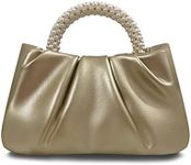 Beatfull Evening Purse Women Small Pearl Handbags Soft Leather Ruched Bag Wedding Bridal Clutch Party Prom Crossbody Purses, Gold