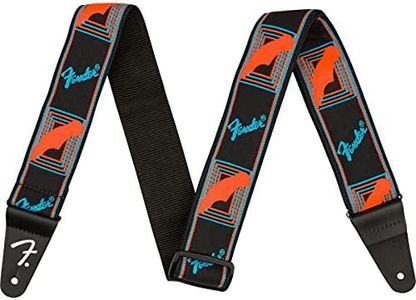 Fender, NEON MONOGRAMMED STRAP, Tracolla per chitarra in poliestere, 5cm di larghezza, Colore Blue Orange
