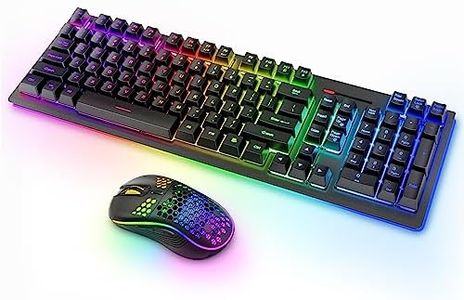 Wireless PC Gaming Keyboard and Mouse RGB Backlit, MOOJAY Rechargeable 2.4G Light Up Cordless Keyboard with Ergonomic Wireless Wired Dual Mode Mice, for PC/Laptop/Windows/Mac - Black