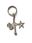 PERFORMING ARTS themed silver alloy microphone star drama mask charm keychain keyring gift, Theatre drama student gift, actor musician performer birthday Xmas present