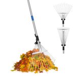 SAN LIKE 68” Metal Rake, Leaf Rake with Adjustable Handle, Garden Rake for Leaves, Thatch Rake Leaf Collector, Rakes for Lawns Heavy Duty Leaves, Yard