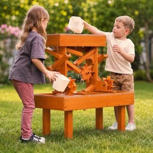Avenlur Wooden Water Table for Toddlers Outdoor Sensory Play Table with Buckets & Drain Plug, Montessori STEM Water Activity Table for Kids Backyard Patio Garden, Natural Wood Water Play Station