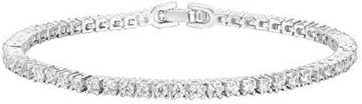 PAVOI 14K Gold Plated Cubic Zirconia Classic Tennis Bracelet | Gold Bracelets for Women | 4mm CZ, Size 6.5-7.5 Inch, 6.5 Inches, White Gold, Cubic Zirconia