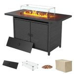 SOINMTY 43 Inch Propane Fire Pit Table, 50,000 BTU Rattan Gas Fire Pit Table with with Glass Wind Guard, Waterproof Cover, Lava Rock .CSA Certification for Garden/Patio/Porch/Backyard.