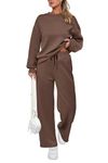 PRETTYGARDEN Women's 2024 Fall Two Piece Outfits Long Sleeve Pullover Tops And Long Pants Matching Lounge Sets (Brown,Small)