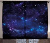 Ambesonne Sky Curtains, Space Illustration Night Time Universe Stars and Nebulas Distant Parts of Galaxy, Living Room Bedroom Window Drapes 2 Panel Set, 108 W X 108 L inches, Purple Blue Black