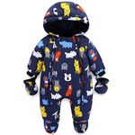 JiAmy Baby Winter Hooded Romper Snowsuit with Gloves Booties Cotton Jumpsuit Outfits 18-24 Months