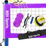 NQV Volleyball Net Outdoor Portable Backyard Beach Heavy Duty, Volleyball Net with Iron Poles 3 Level Heights,Volleyball Set Adult,1 Professional Volleyball+32ft Net+Boundary Line+Winch System +Pump