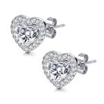 AVYRING Silver Earrings for Women, Heart Earrings Cubic Zirconia Stud Hypoallergenic Earrings Dainty Earrings Jewellery for Brides Bridesmaids Wedding