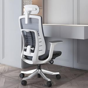 MRC Alcazar Ergonomic Office Chair, Mesh High Back Home Office Computer Chair with Adjustable Lumbar Support, 3D Armrests, Multi-Tilt Lock Mechanism & Aluminium Base- Blue/Off White