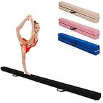 GYMAX 7FT/2.1M Folding Gymnastics Balance Beam, Professional Training Beam with Carry Handles, Solid Wood Base and Anti-slip Bottom, Floor Gymnastics Equipment for Home Gym Exercise (Black)