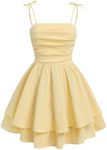 SHENHE Girl's Smocked Ruched A Line Swing Dress Layered Tie Shoulder Flowy Cami Dress Mustard Yellow 16 Years