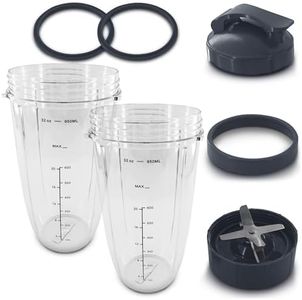 Bullet Blender Cups 32 oz - 7 PCs Blender Cup Replacement Set Compatible with 600W and Pro 900W High-Speed Systems - Stainless Steel Extractor Blade for Mixing, Smoothies, Juicing, and More