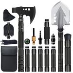 GOJAWAY Outdoor Camping Gear Tactical Shovel Axe Survival Multi tool, 55” Over-Length Trekking Pole Off Road Kit Military Grade for Garden Entrenching Car Emergency Heavy Duty Cold Steel Folding Spade