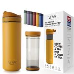 Viva Recharge Travel French Press Coffee Maker & Insulated Leak Proof Tea Mug, 16 oz / 460 ml, Mustard