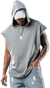 Lomon Canottiera da uomo con cappuccio, senza maniche, tinta unita, per corsa, atletica, sport, bodybuilding, Grigio*, L