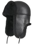 Zavelio Unisex Shearling Sheepskin Aviator Russian Bomber Hat Large Solid Black