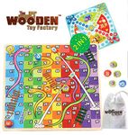 The Wooden Toy Factory - 2 in 1 Board Game - Snakes & Ladders/Home Race (*BONUS*: Includes Storage Bag For Pegs and Dices)