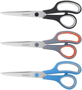 Scissors, Dushco 8.5 Inch Multipurpose Scissors Bulk Set of 3 Pack, Ultra Durable and Sharp 2.5mm Thick Scissors for Office Home School Sewing Fabric Craft Supplies, Soft Comfort-Grip Right/Left Hand