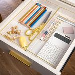 Martha Stewart Kerry Plastic Stackable Office Desk Drawer Organizers, 12" x 6", 3 Pack, with Gold Trim