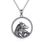 YAFEINI Wolf Necklace 925 Sterling Silver Wolf Pendant Wolf Jewelry Gifts for Women Wife Girlfriend, Sterling Silver