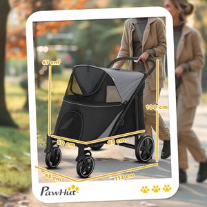 PawHut Foldable Dog Stroller – Black Pet Carrier on Wheels