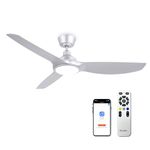 Ovlaim 132cm Silent DC Motor Smart Ceiling Fan with Light and Remote, App, Voice Control, Modern Silver High CFM Ceiling Fans for Home and Office