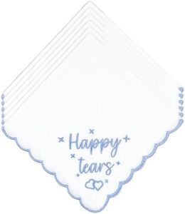 Lamyba Bride Gifts – Something Blue Gift for Bride, Wedding Handkerchief for bride Embroidered Happy Tears Keepsake Handkerchief 6 Pcs, Bridal Shower Accessory (Blue/White)