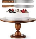 Tidita 13" Acacia Cake Stand Rustic – Cake Stands Wooden with 2 Icing Spatulas - Wedding and Birthday Cake Pedestal for Dessert Table - Cupcake Stand at Parties, Weddings, Restaurants ( Acacia Wood)