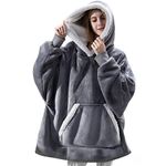 Oversized Hoodie Blanket Sweatshirt, Super Soft Hoody Home Leisure Plush Hooded Sweater One Size fits Men Women Girls Boys Unisex(Gray)